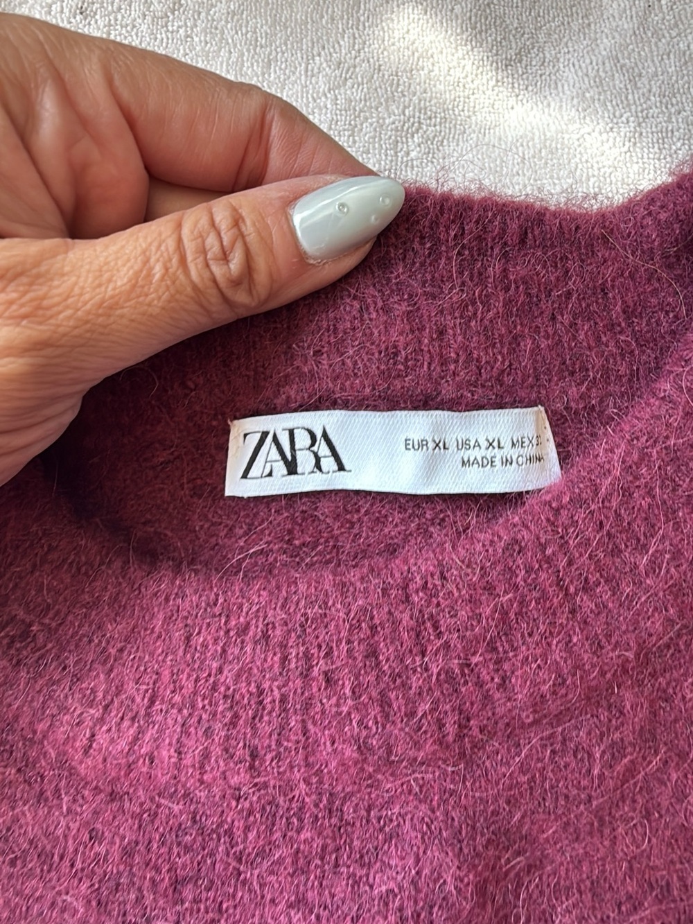 ZARA Fuzzy Crewneck Sweater in Berry Plum